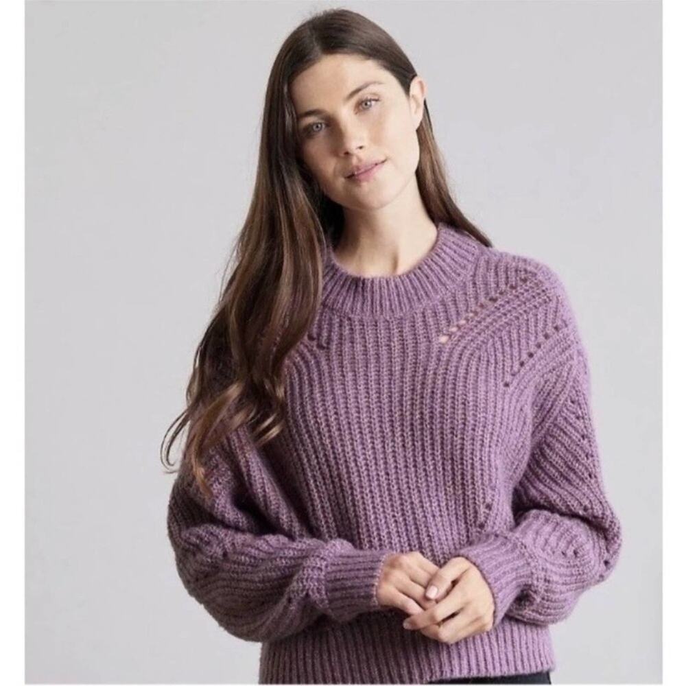 Elizabeth and James Women’s Open Stitch Cropped Sweater Size XS in Giada Purple